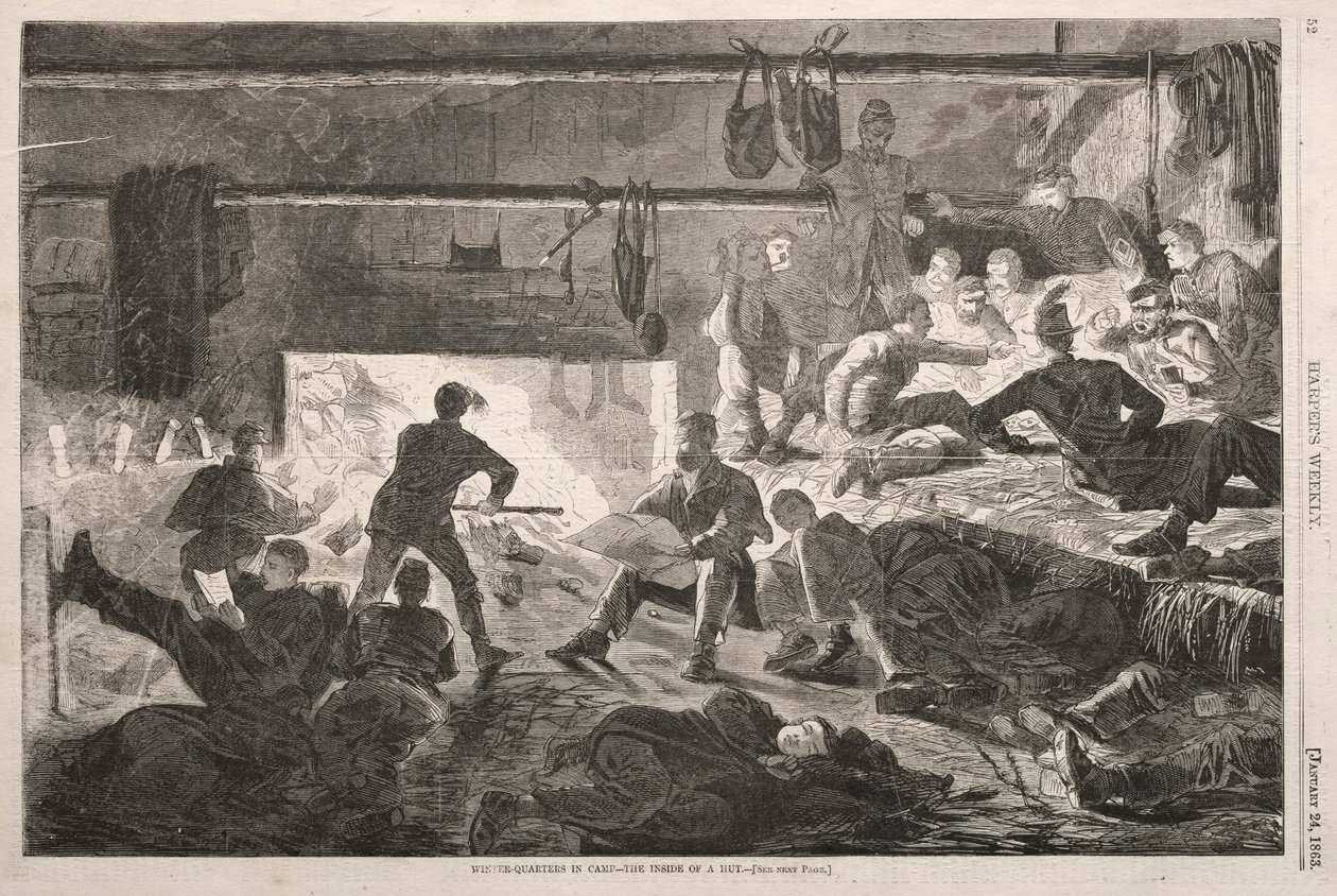 Winter Quarters in Camp - The Inside of a Hut, 1863. av Winslow Homer