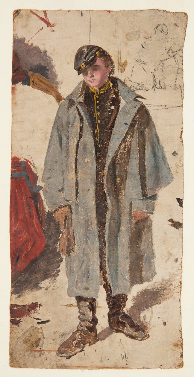 Ung soldat, skisse av en soldat som gir vann til en såret ledsager av Winslow Homer