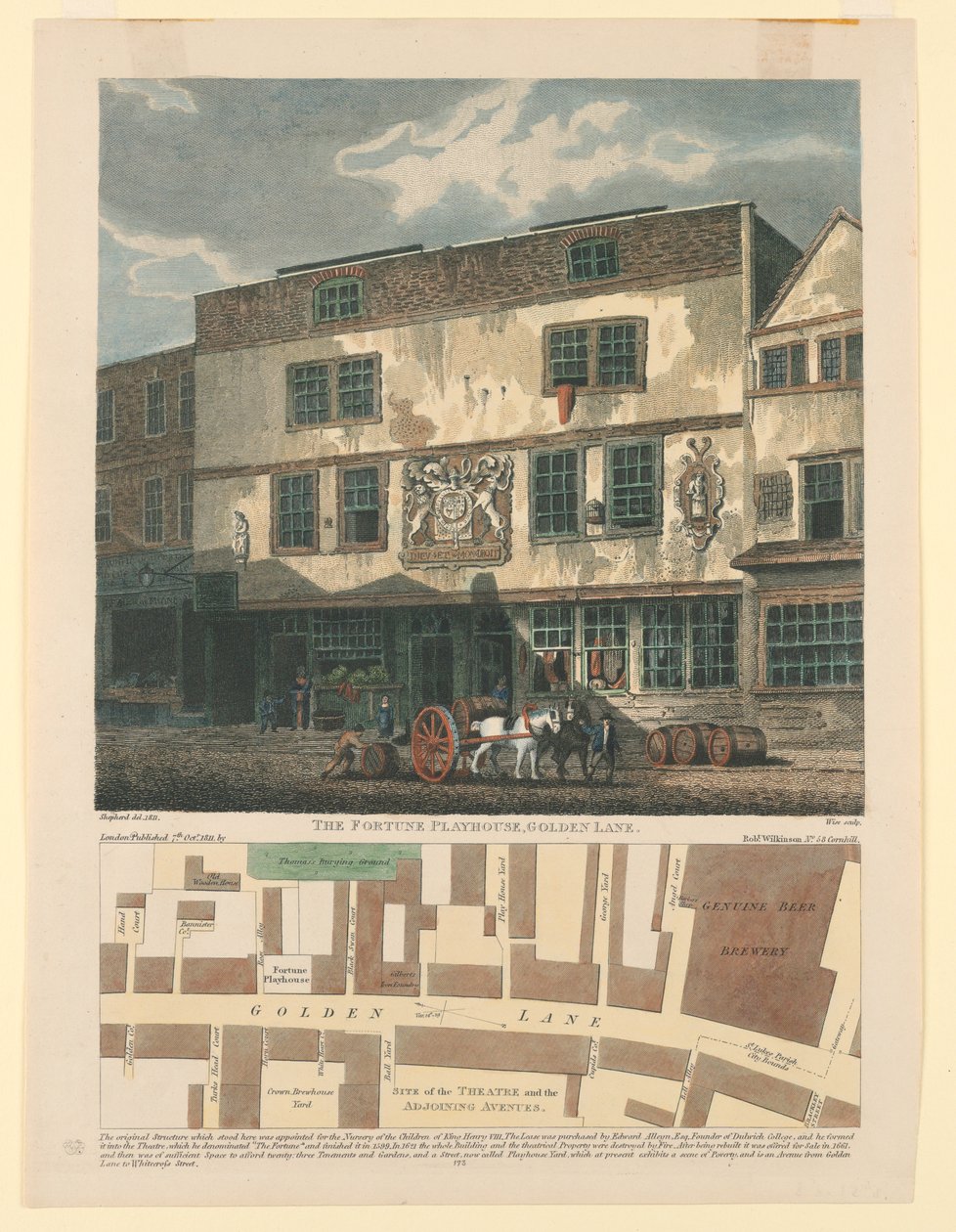 The Fortune Playhouse, Golden Line med Plan of Golden Lane nedenfor av Wise