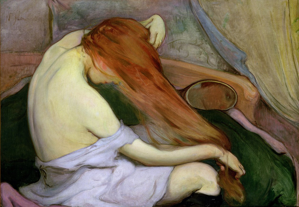 Kvinne som kjemmer håret, 1897 av Wladislaw Slewinski