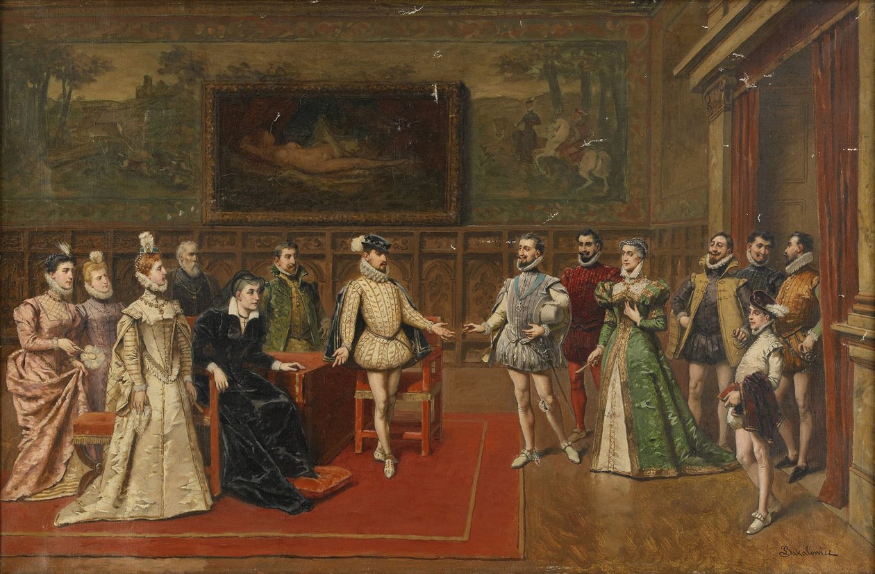 Catherine de Medici møter sønnene Charles IX og Henry III av Wladyslaw Bakalowicz