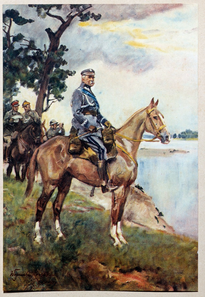 Rytterportrett av Marechal Jozef (Joseph) Klemens Pilsudski (1867-1935) på sin favoritthest Kasztanka. Maleri av Woiciech Von Kossak (1857-1942) av Wojciech Kossak