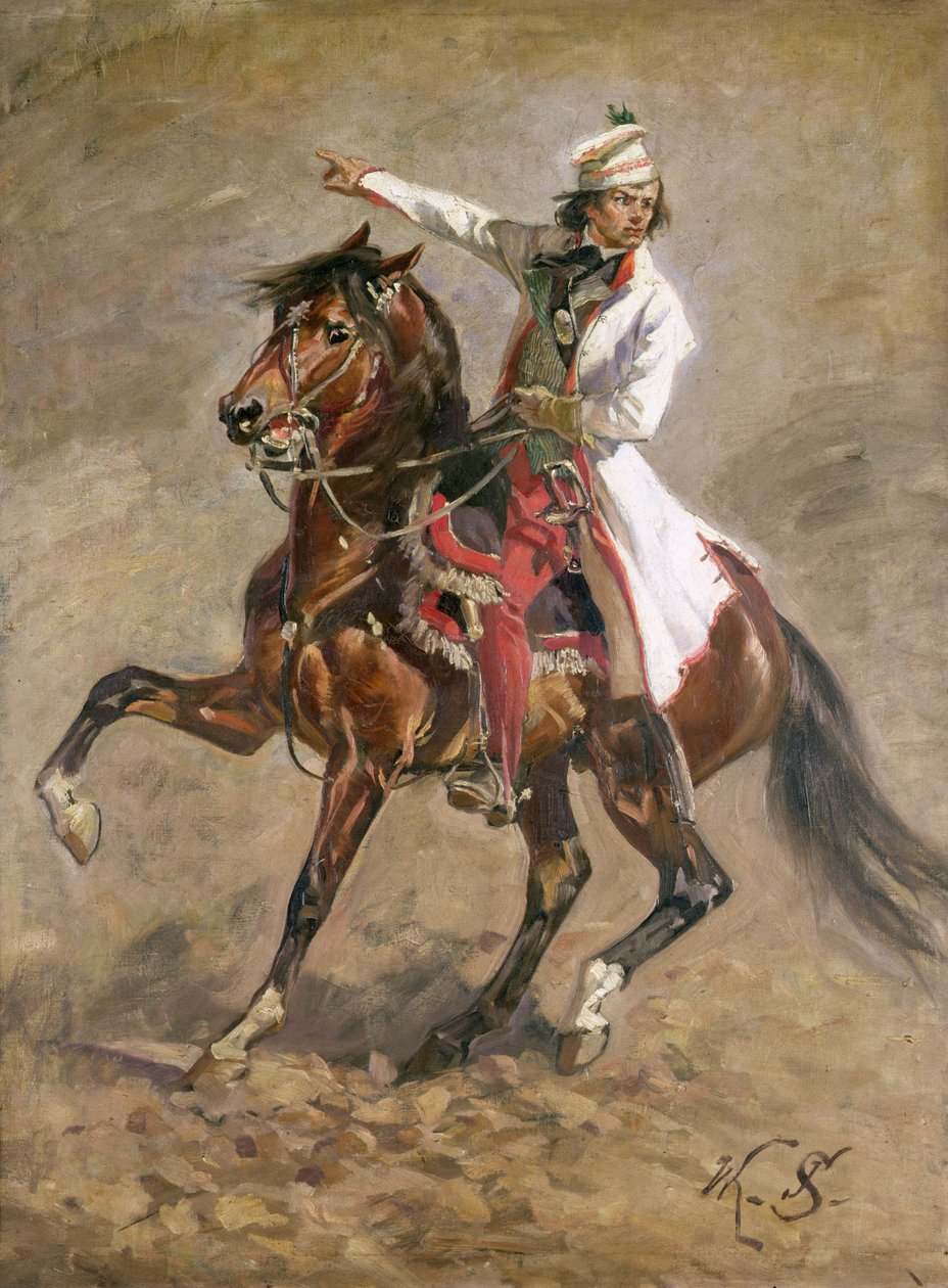 General Tadeusz Kosciuszko (1746-1817) på hesteryggen, skisse for 