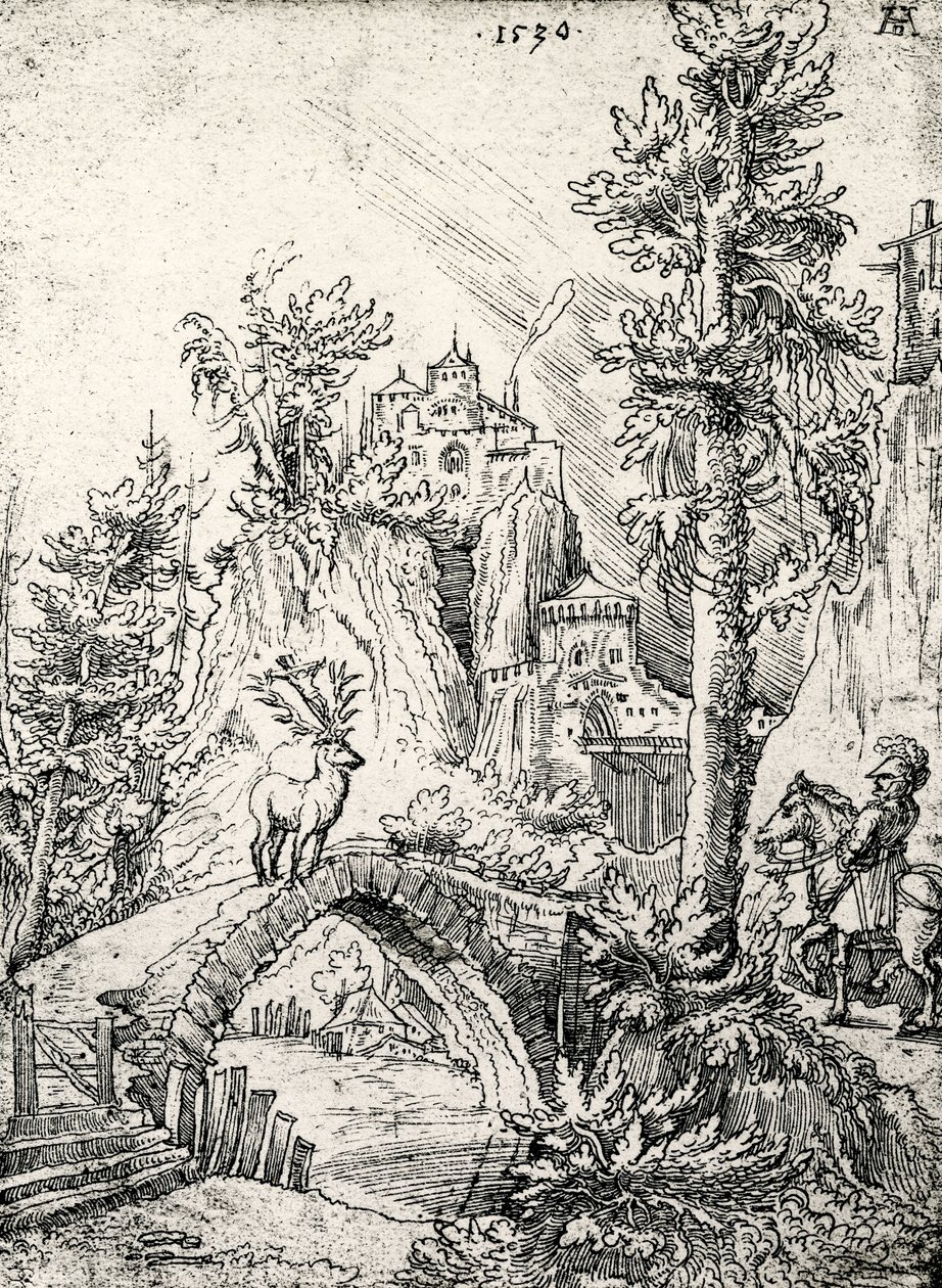 St. Hubertus foran hjortmiraklet av Wolf Huber