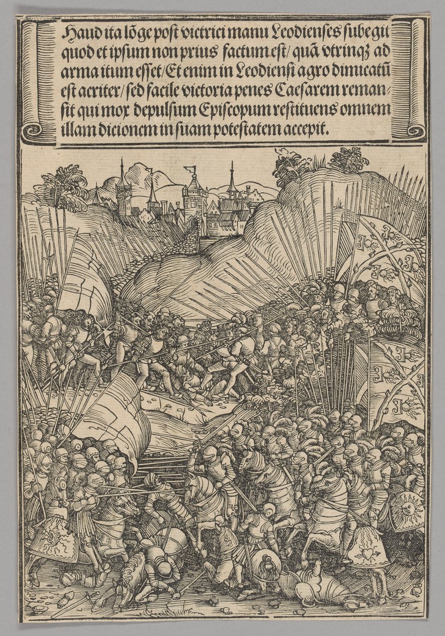 Battle for Liège, plate 8 fra historiske scener fra livet til keiser Maximilian I fra triumfbuen av Wolf Traut