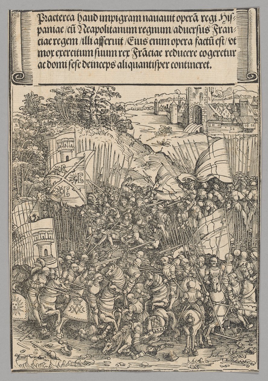 Erobringen av Napoli, plate 17 fra historiske scener fra livet til keiser Maximilian I fra triumfbuen av Wolf Traut