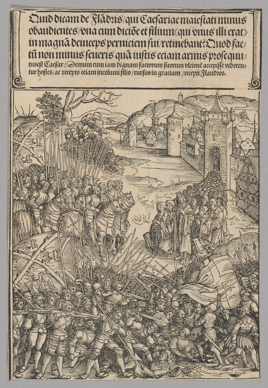 Flemish Rebellion, plate 7 fra historiske scener fra livet til keiser Maximilian I fra triumfbuen av Wolf Traut