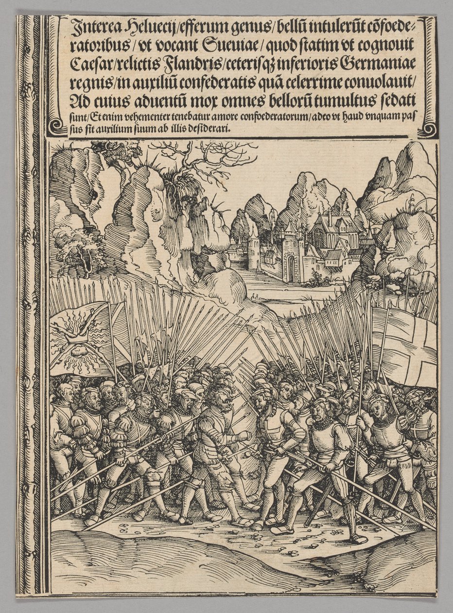 Swiss War, plate 16 fra historiske scener fra livet til keiser Maximilian I fra triumfbuen av Wolf Traut