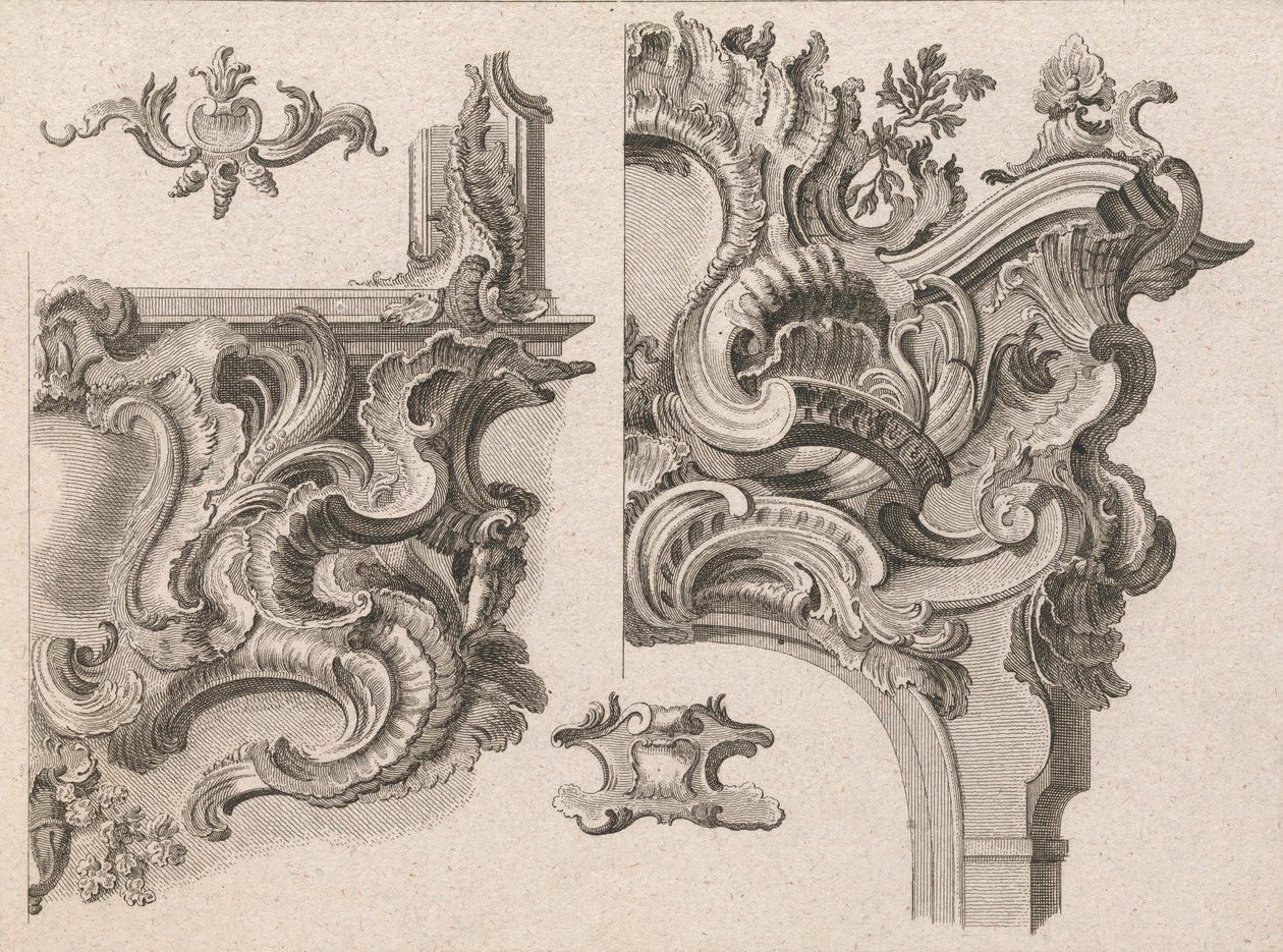 Forslag til dekorasjon av nedre høyre og øverste høyre på en alterramme..., trykt ca. 1750-56. av Wolffgang Christoph Mayr