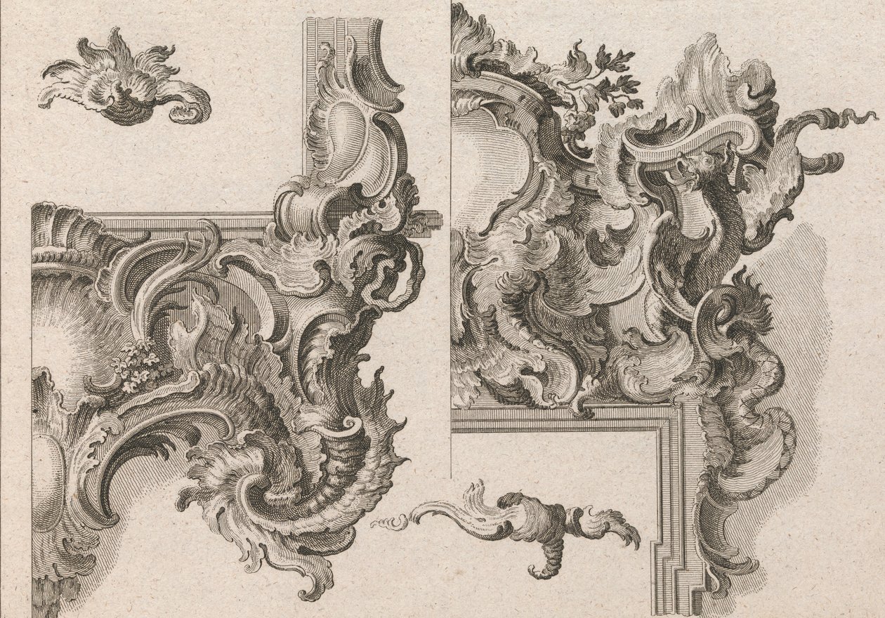 Forslag til dekorasjon av nedre høyre og øverste høyre på en alterramme..., trykt ca. 1750-56. av Wolffgang Christoph Mayr