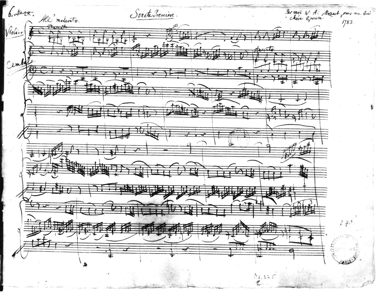 Ms.225 Sonate Premiere for fiolin og cembalo i C-dur (K 403) 1782 av Wolfgang Amadeus Mozart