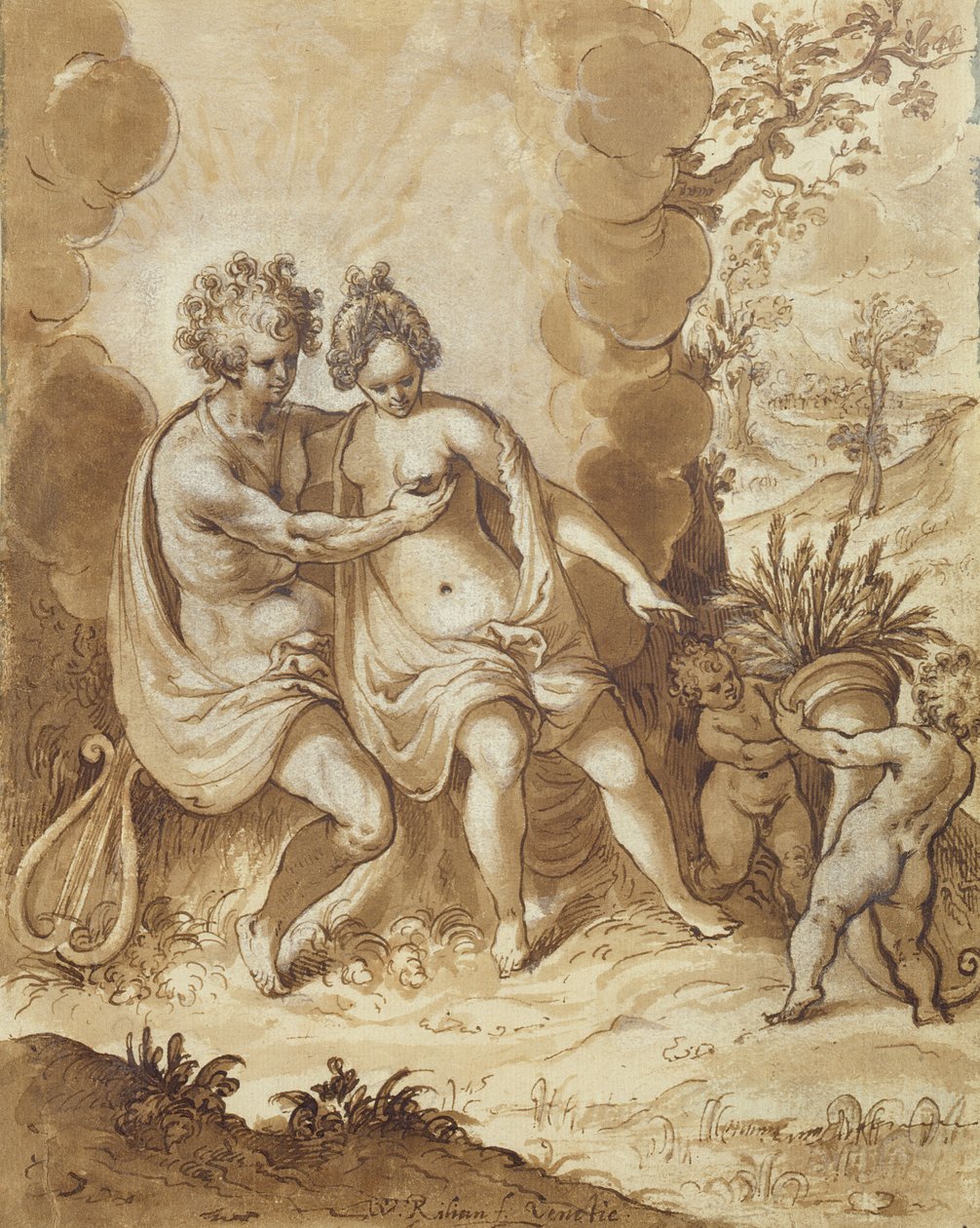 Apollo og Ceres, 1605 (blyant, wc og hvit utheving på papir) av Wolfgang Kilian