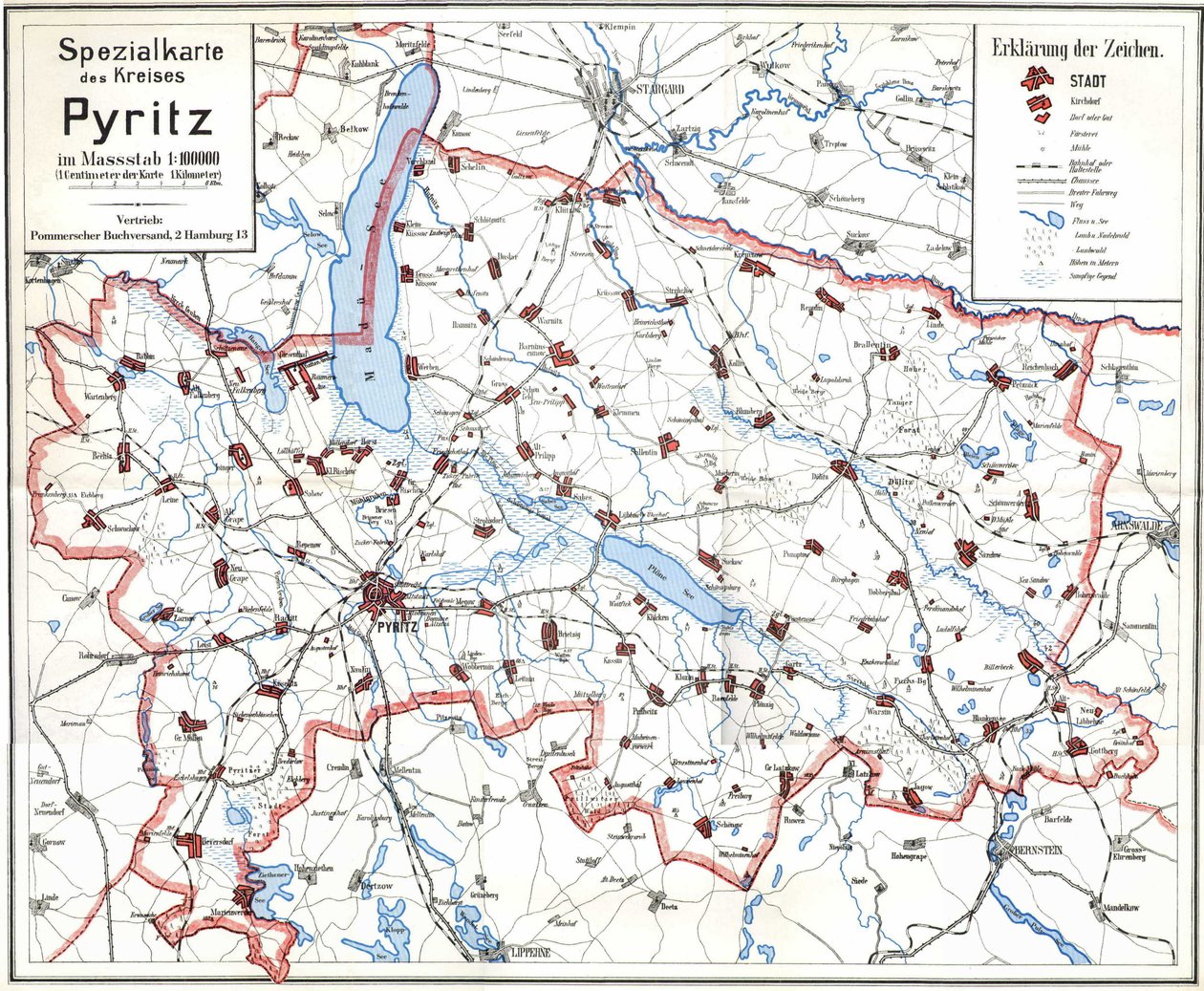 Førkrigskart over Pyritz og Pyritz-distriktet av Wolfgang Langkabel