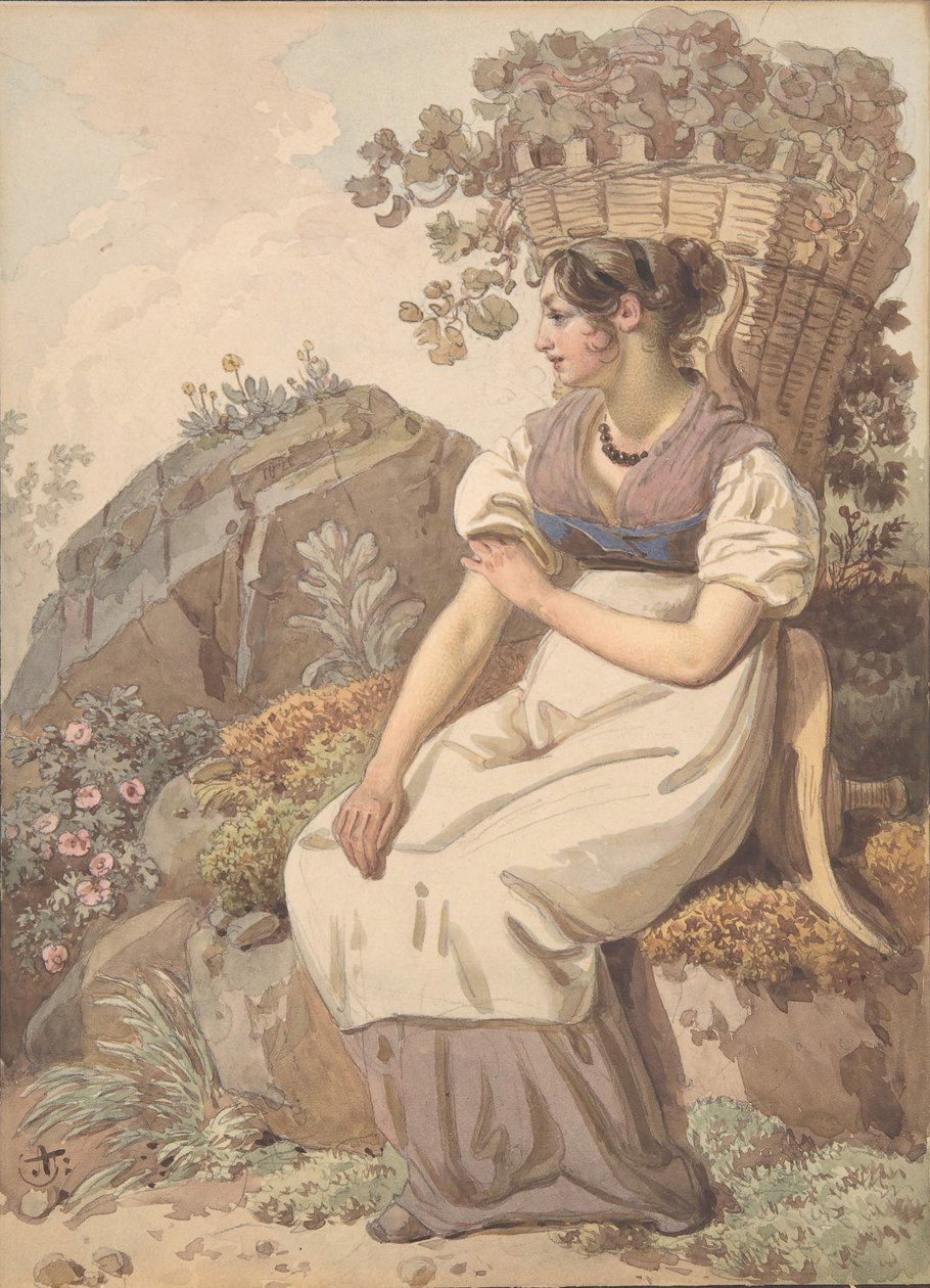 Ung kvinne i Vaudois etter druehøsten, 1821. av Wolfgang Adam Töpffer