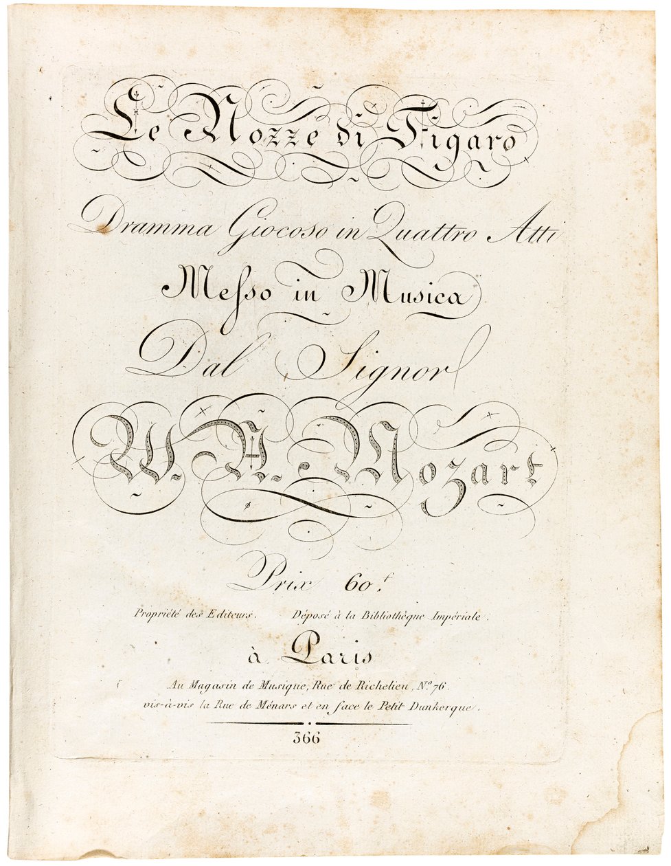Omslag til partituret The Marriage of Figaro lekende drama i fire akter, Mellom 1806 og 1810. av Wolfgang Amadeus Mozart