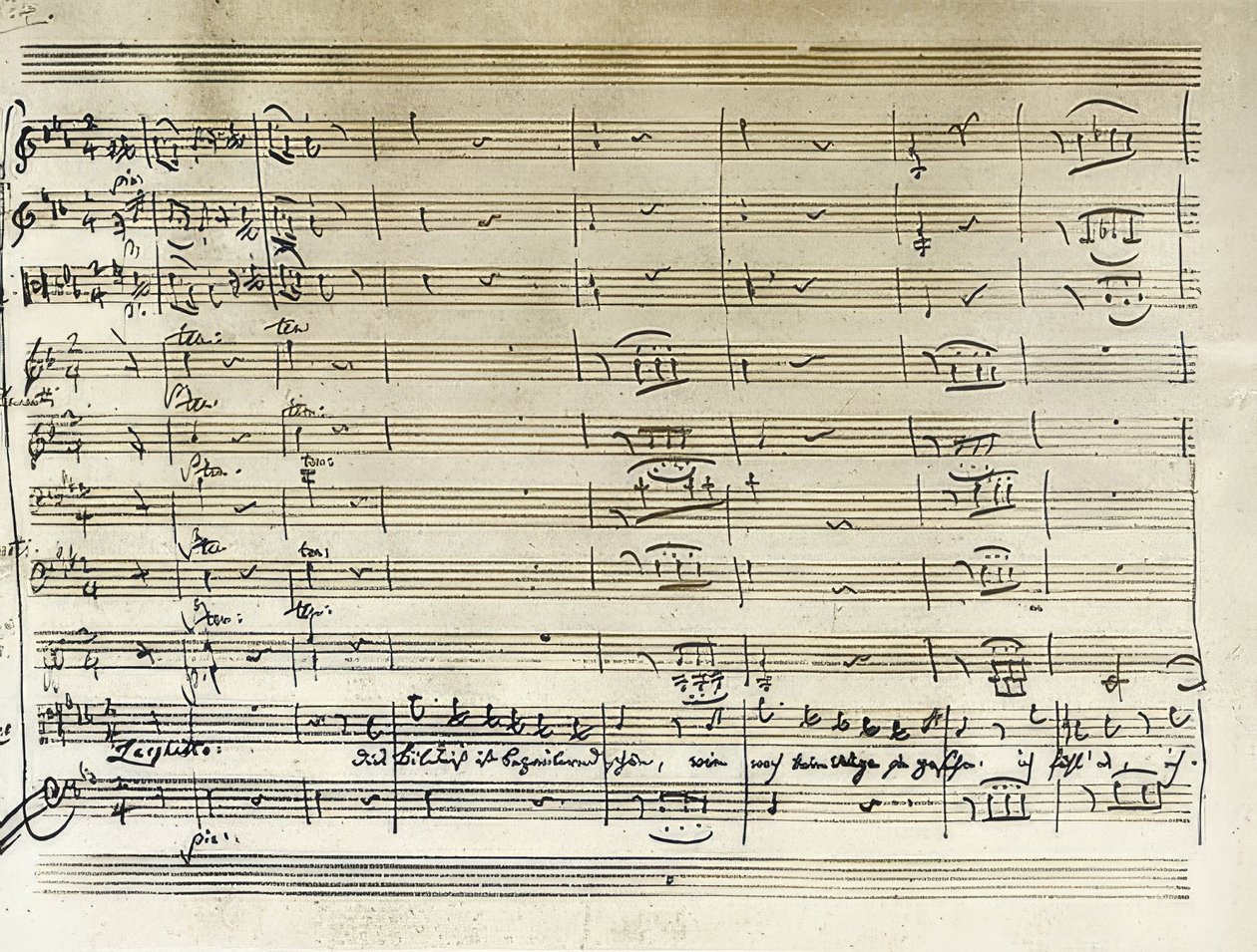 Håndskrevet skrift av begynnelsen av Taminos portrettarie fra Tryllefløyten. Transkripsjon av notater. 1791 av Wolfgang Amadeus Mozart