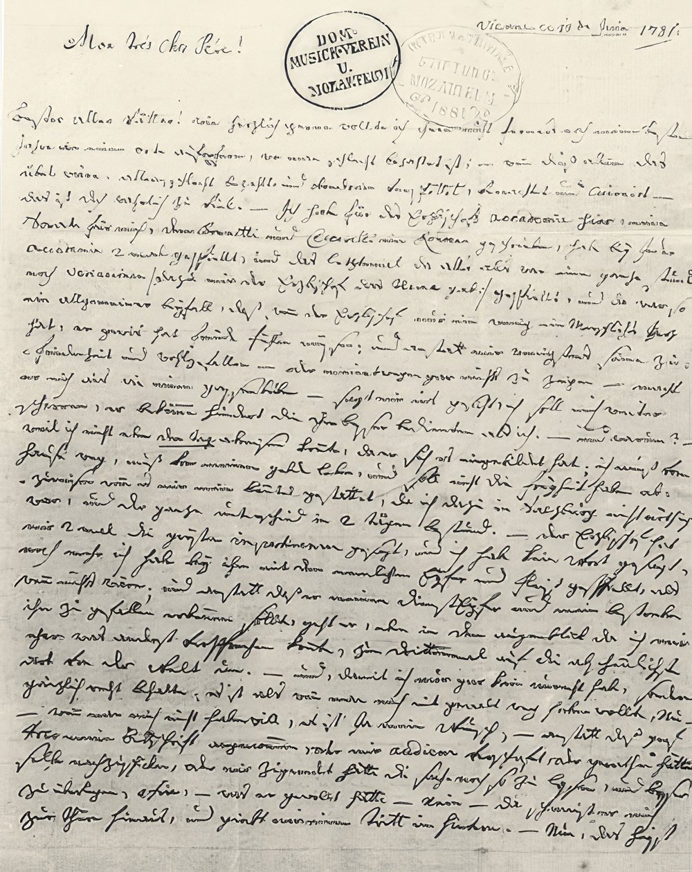 Håndskrevet brev til faren. Wien 13. juni 1781 av Wolfgang Amadeus Mozart
