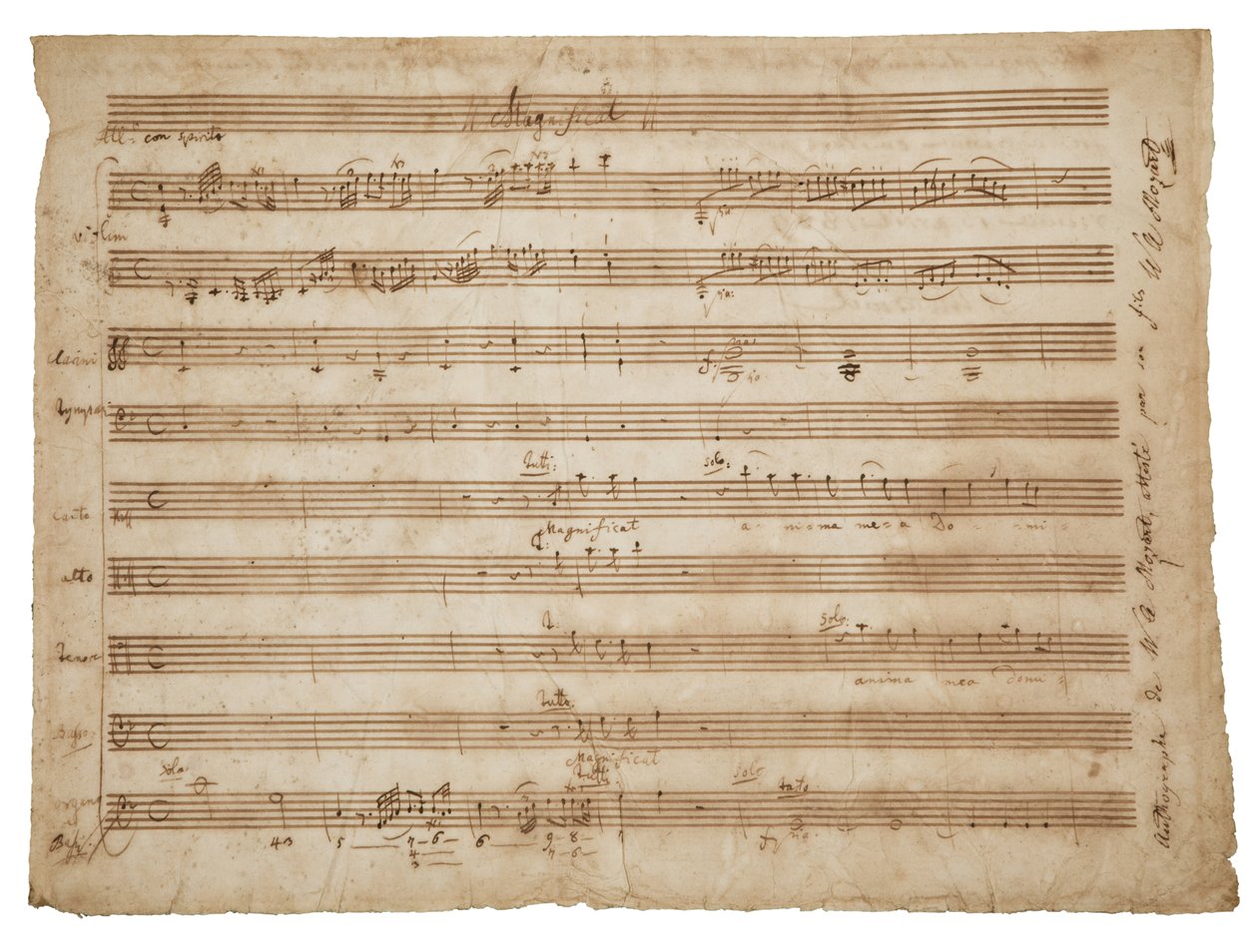 Magnificat, K. 321a. Manuskript, partitur for solister og kor, orgel og orkester, ca. 1779 av Wolfgang Amadeus Mozart