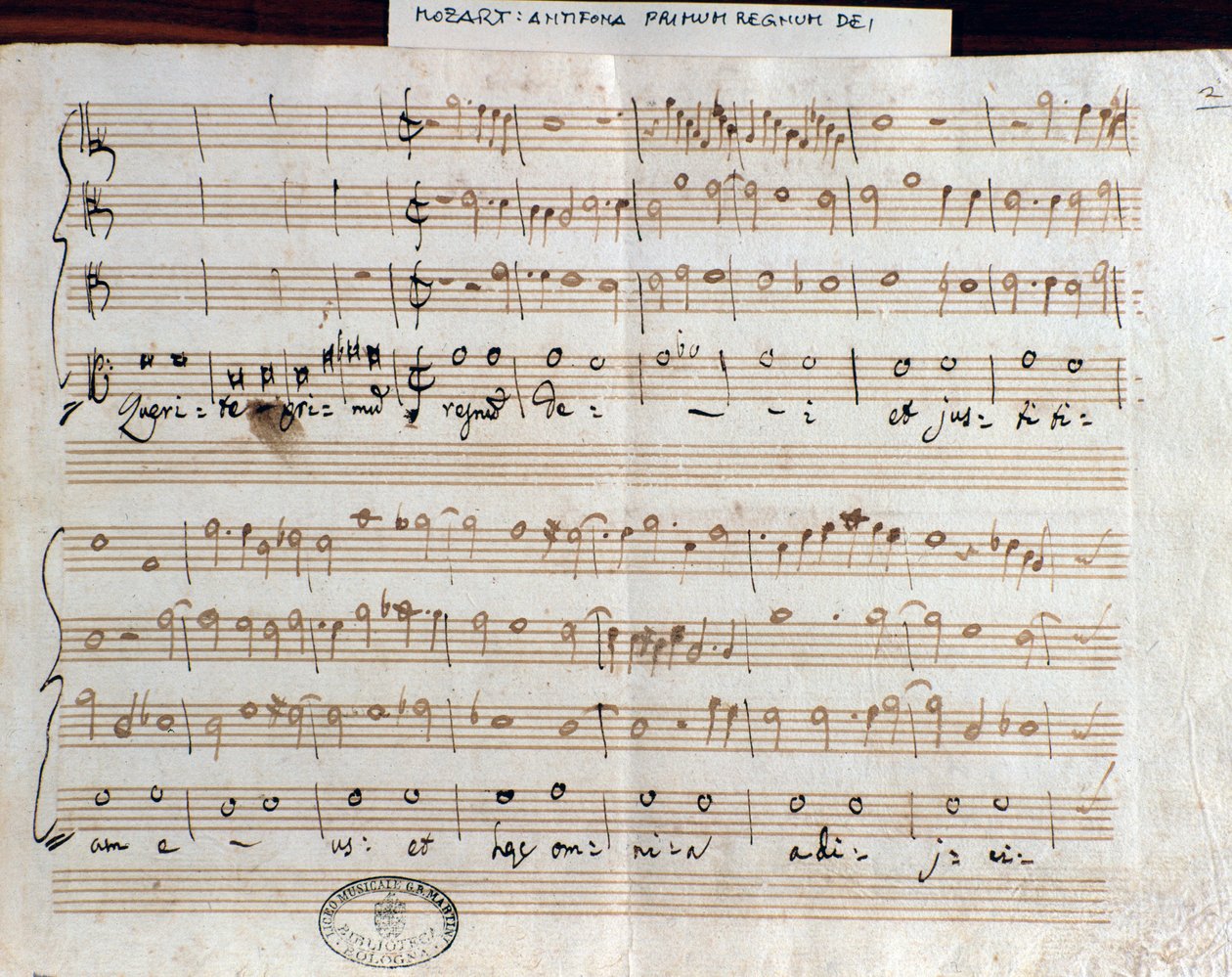 Noter til Querite primum regnum Dei av Mozart for å oppnå tittelen Accademico filarmonico (1770) av Wolfgang Amadeus Mozart