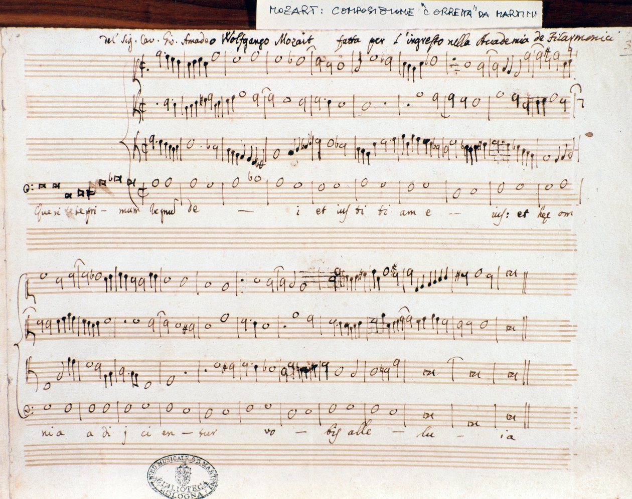 Noter til Querite primum regnum Dei av Mozart for å oppnå tittelen Accademico filarmonico (1770) av Wolfgang Amadeus Mozart