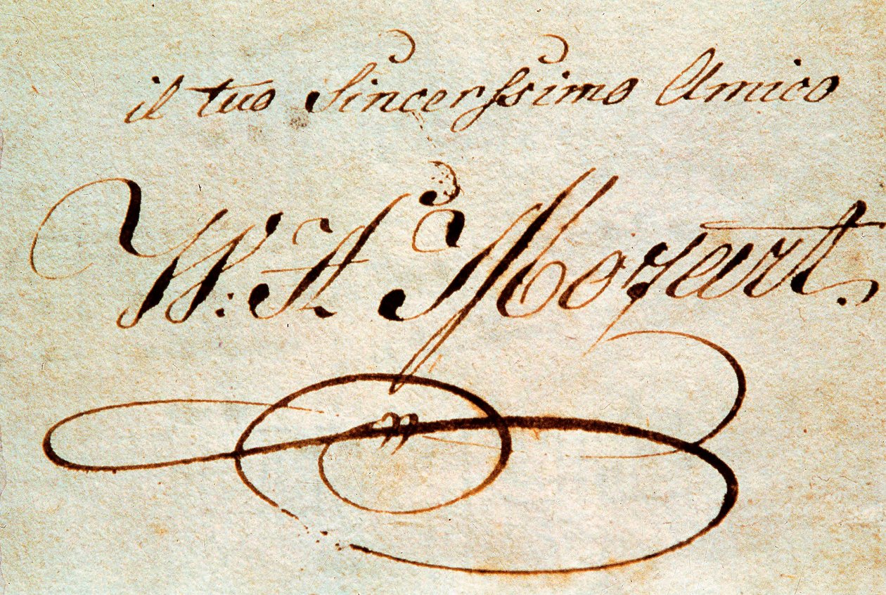 Signatur av den østerrikske komponisten Wolfgang Amadeus Mozart (1756-1791) av Wolfgang Amadeus Mozart