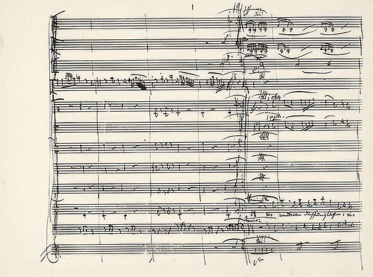 Wolfgang Amadeus Mozart (1756-1791) østerriksk komponist. Autograf på slutten av ildmusikken og begynnelsen på duetten Paminas og Taminos (Vi gikk gluten gjennom ilden) fra Tryllefløyten. 1791 av Wolfgang Amadeus Mozart