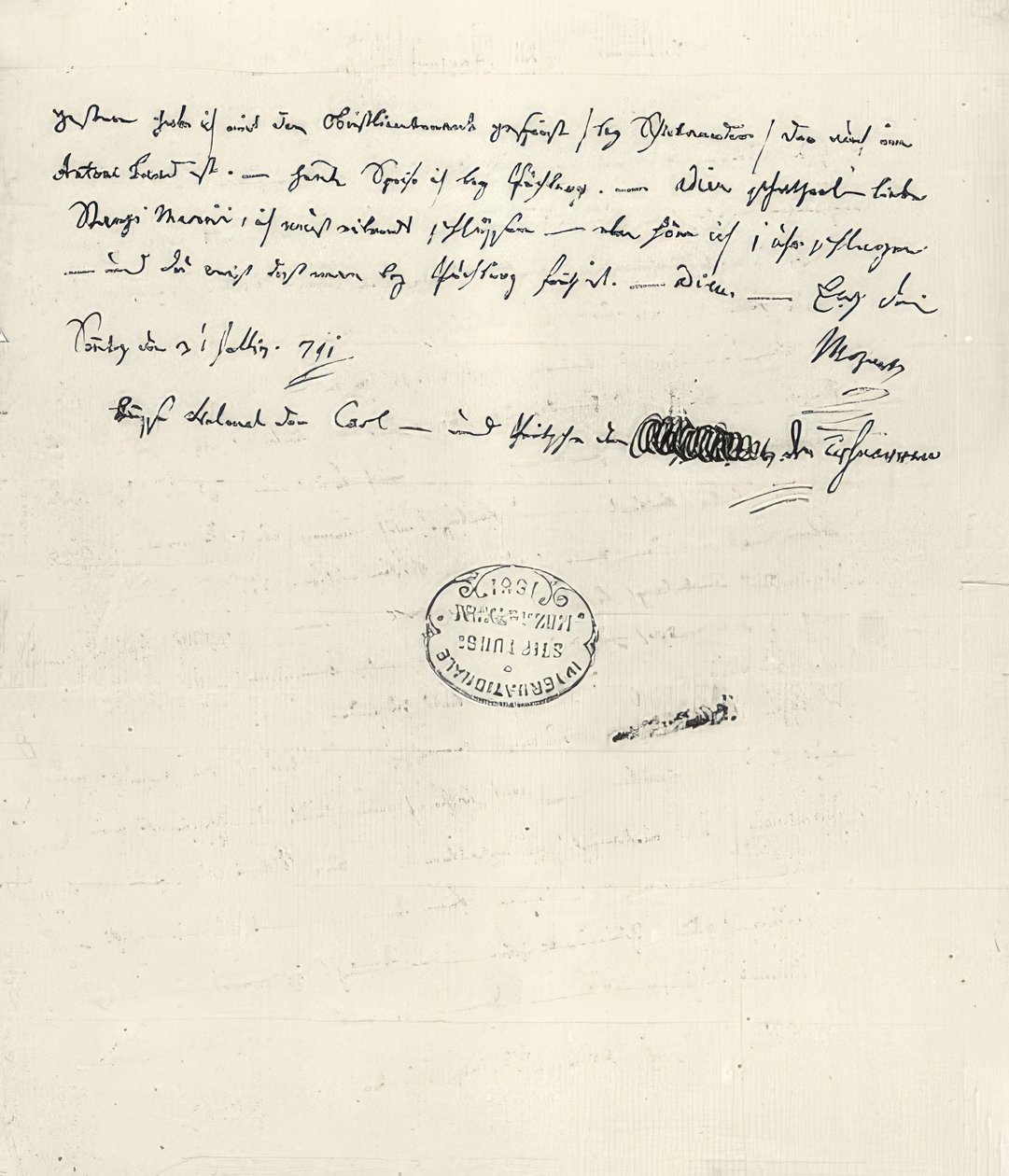 Wolfgang Amadeus Mozart (1756-1791) østerriksk komponist. Håndskrevet brev til kona Constanze. 31. juli 1791 av Wolfgang Amadeus Mozart