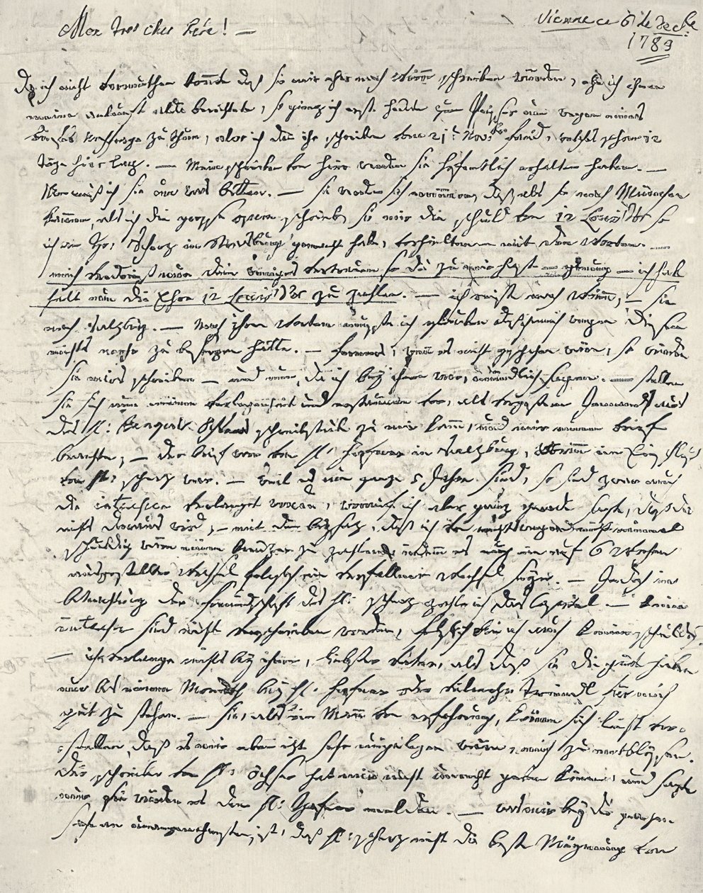 Wolfgang Amadeus Mozart (1756-1791) østerriksk komponist. Håndskrevet brev til faren. Wien 6. desember 1783 av Wolfgang Amadeus Mozart
