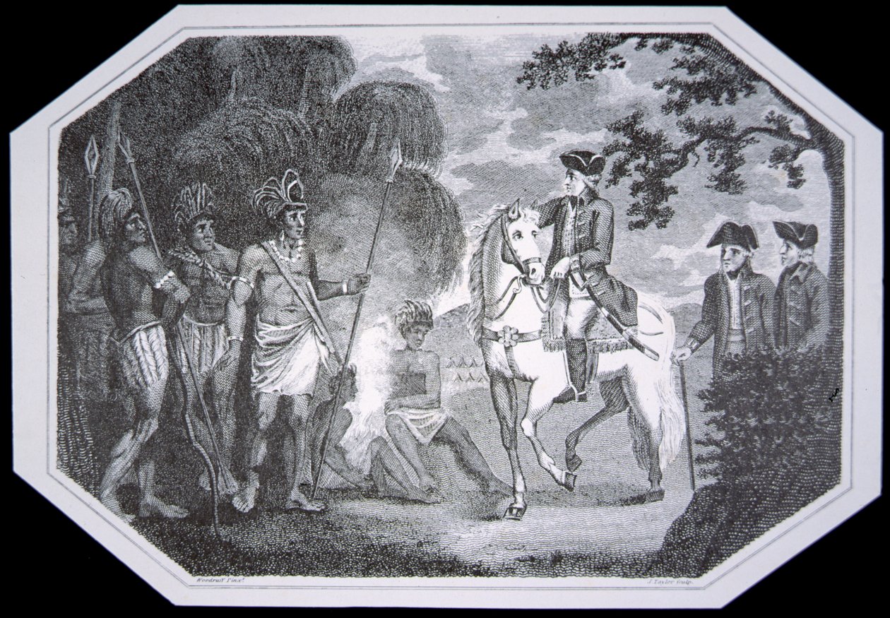 General Burgoyne og indianerne i 1777, gravert av J. Taylor, fra 