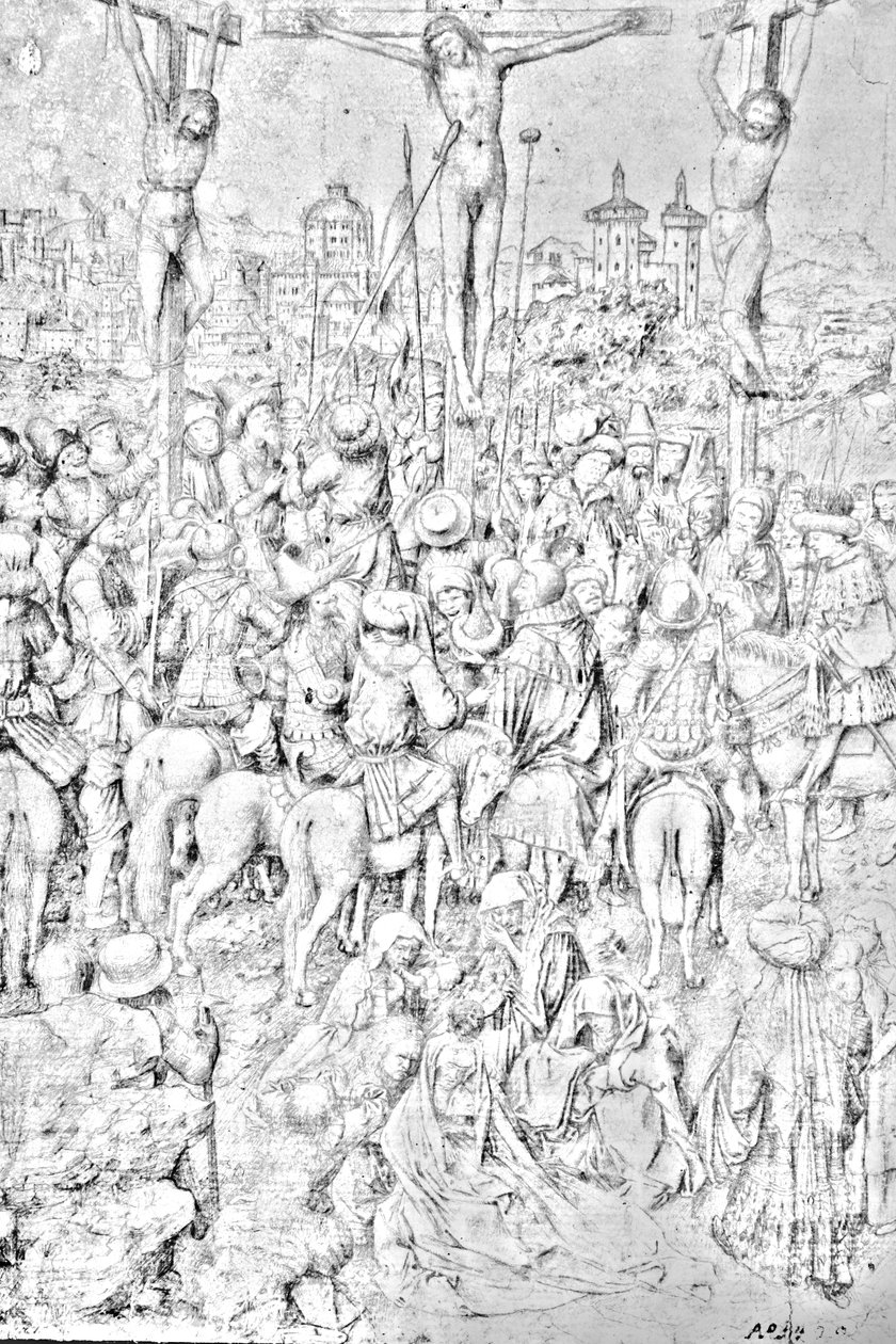 Kristi korsfestelse tegning ca. 1440 av Workshop of Jan van Eyck