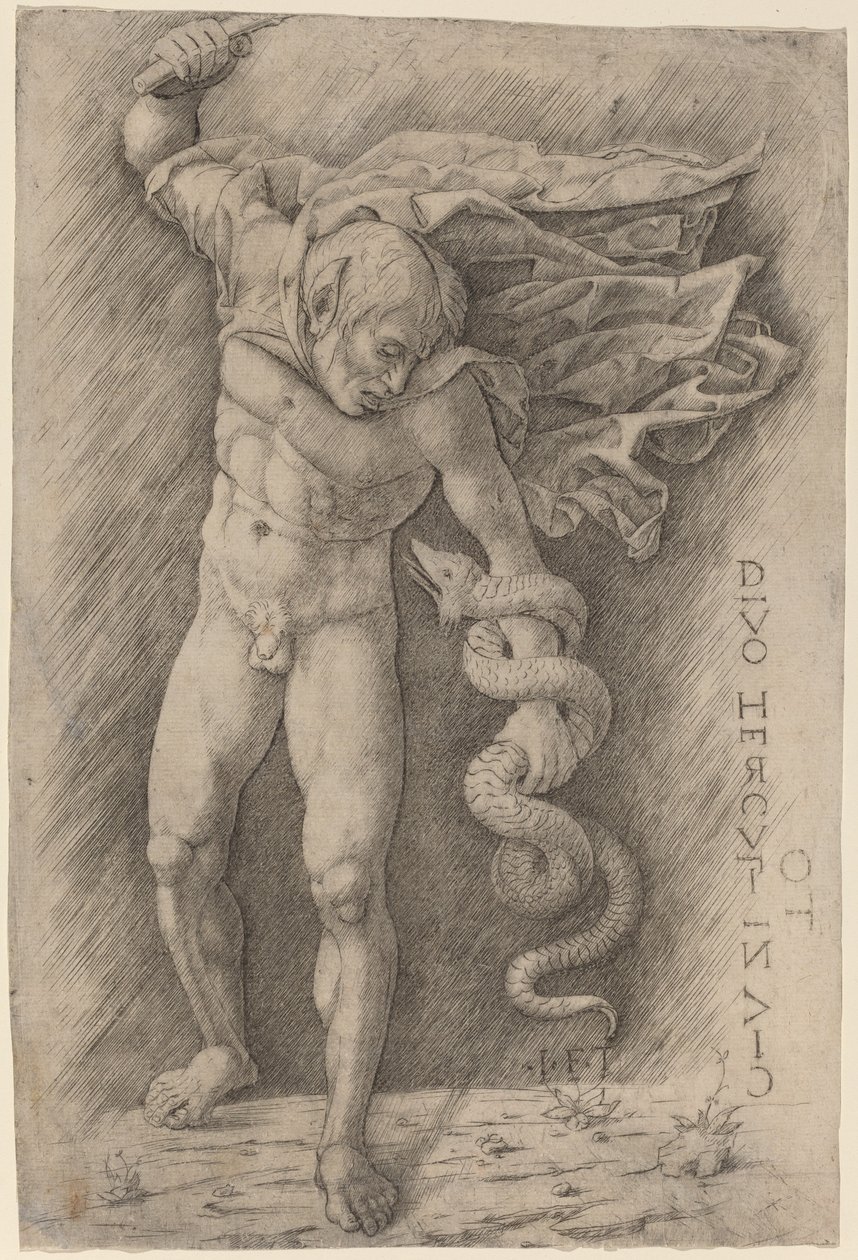 Faun som kjemper mot en slange av Workshop of Andrea Mantegna