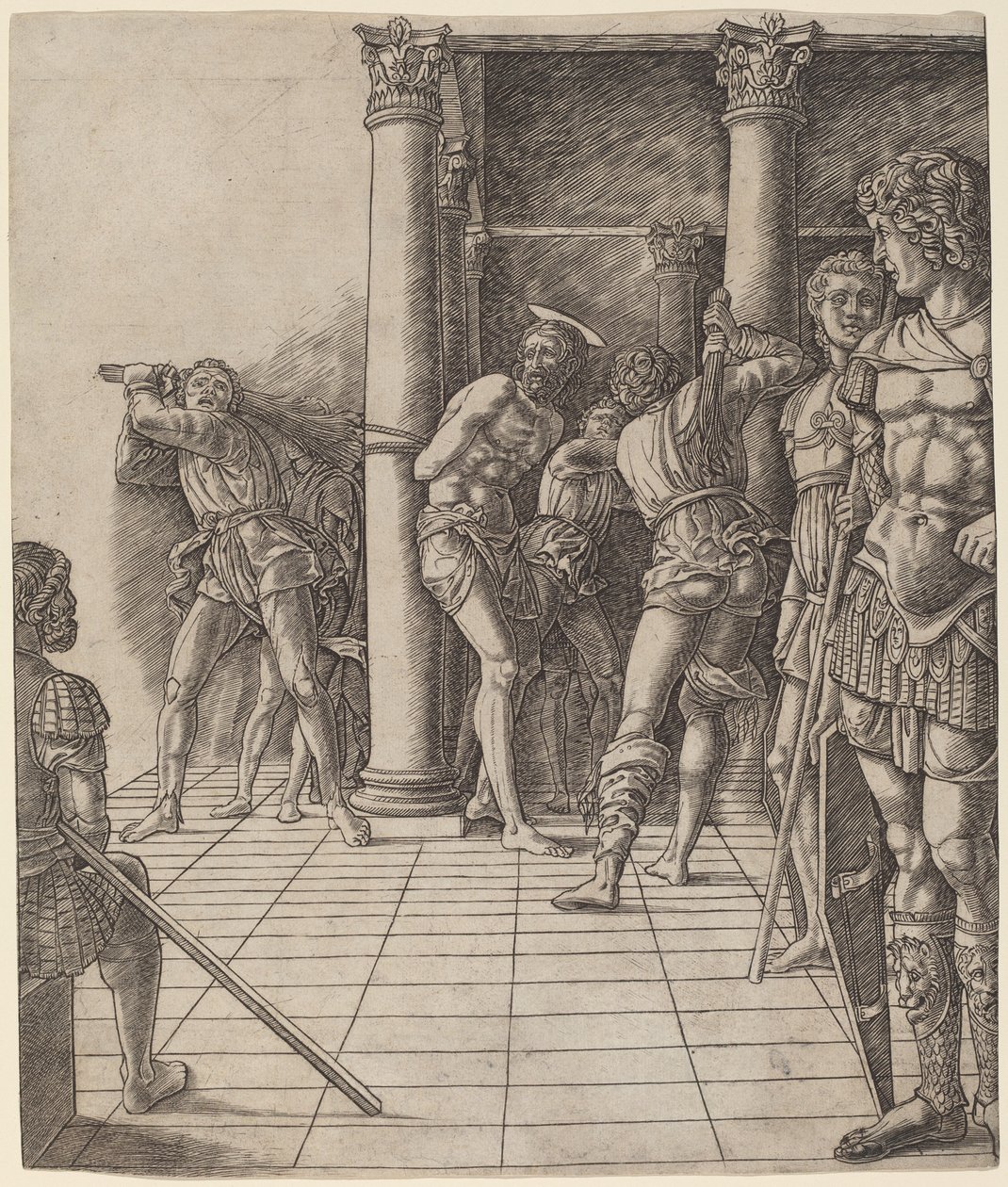 Kristi flagellasjon, med fortauet av Workshop of Andrea Mantegna