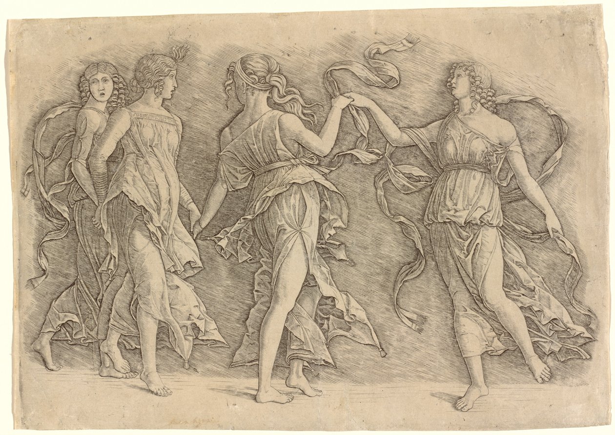 Fire dansende muser av Workshop of Andrea Mantegna