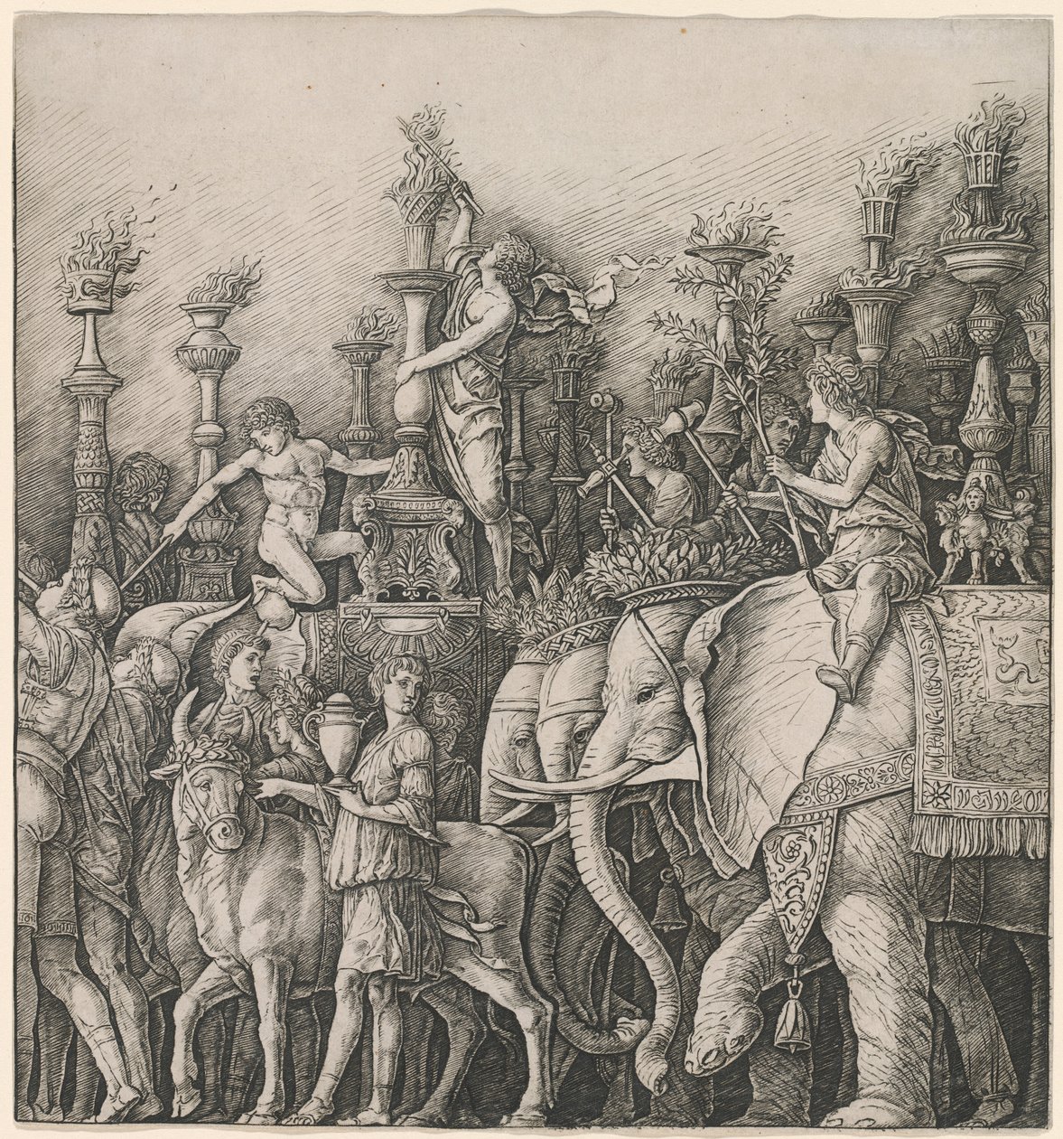 Cæsars triumf: Elefantene av Workshop of Andrea Mantegna