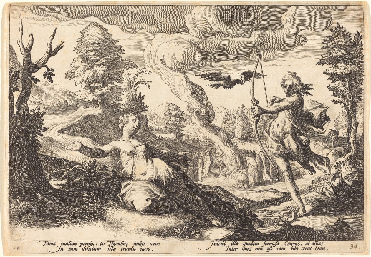 Apollo Killing Crown av Workshop of Hendrick Goltzius, after Hendrick Goltzius