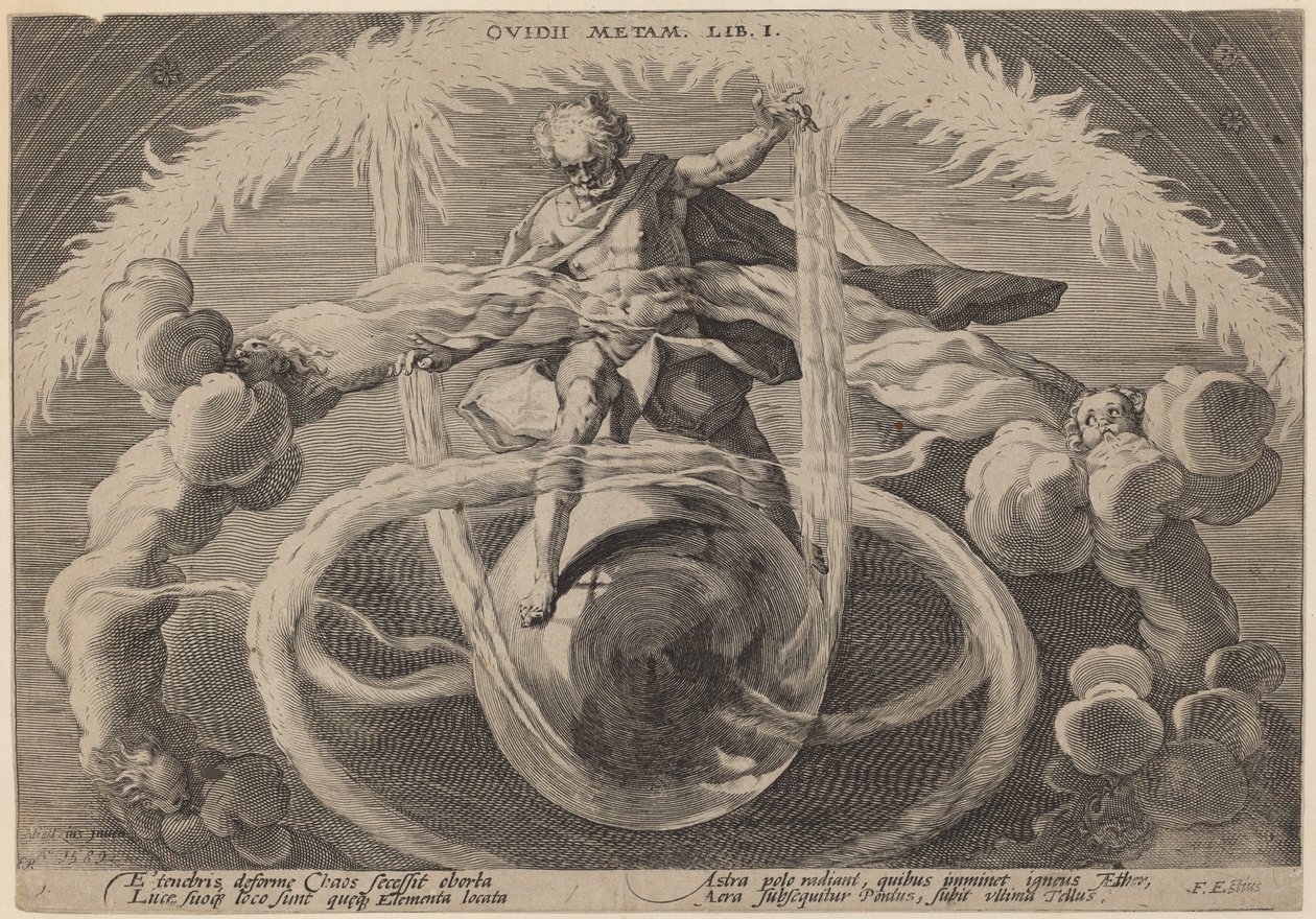 Kaos: Utviklingen av kaos, eller skapelsen av elementene av Workshop of Hendrick Goltzius, after Hendrick Goltzius