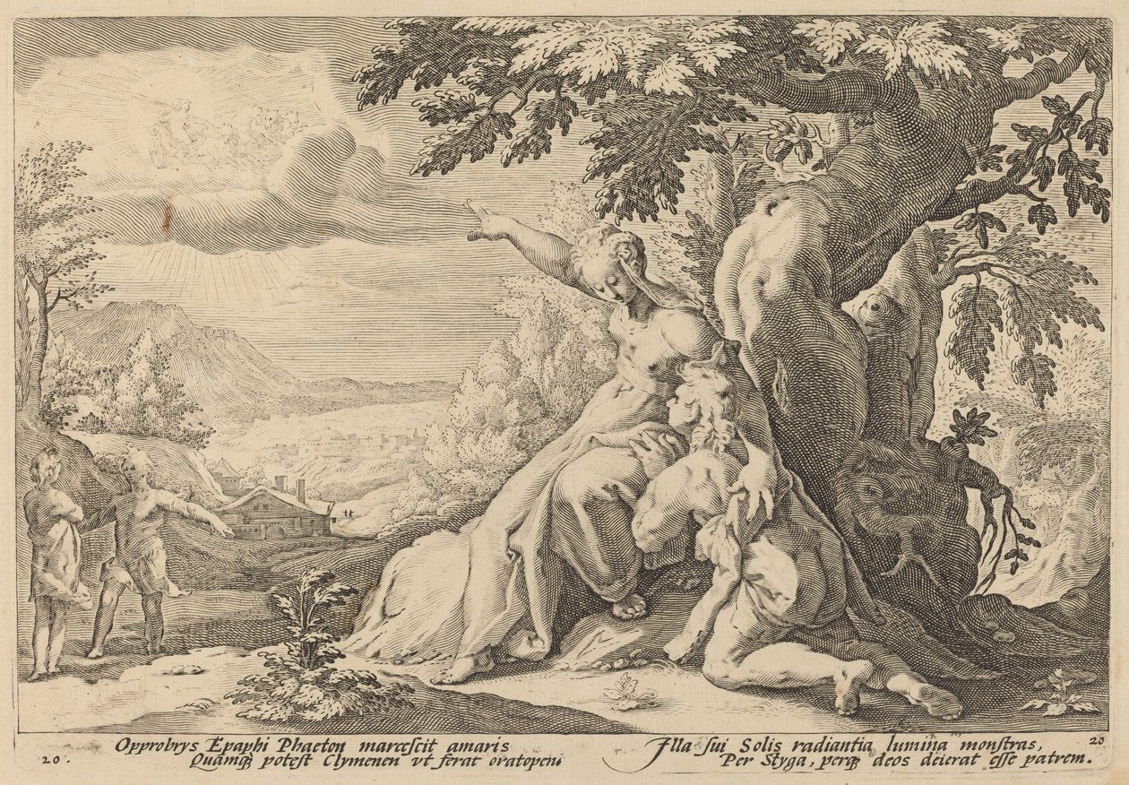 Clymene oppfordrer Phaeton til å finne Helios av Workshop of Hendrick Goltzius, after Hendrick Goltzius