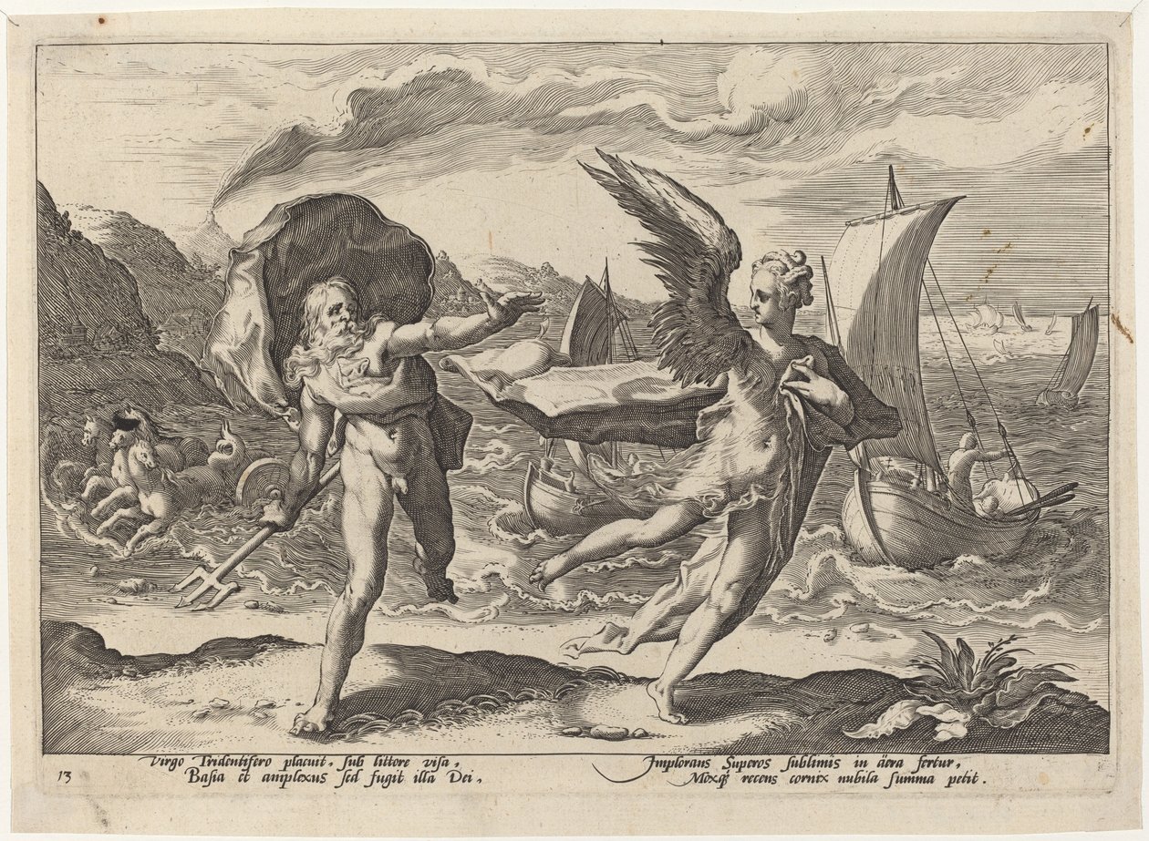 Coronis forvandlet til en kråke av Workshop of Hendrick Goltzius, after Hendrick Goltzius