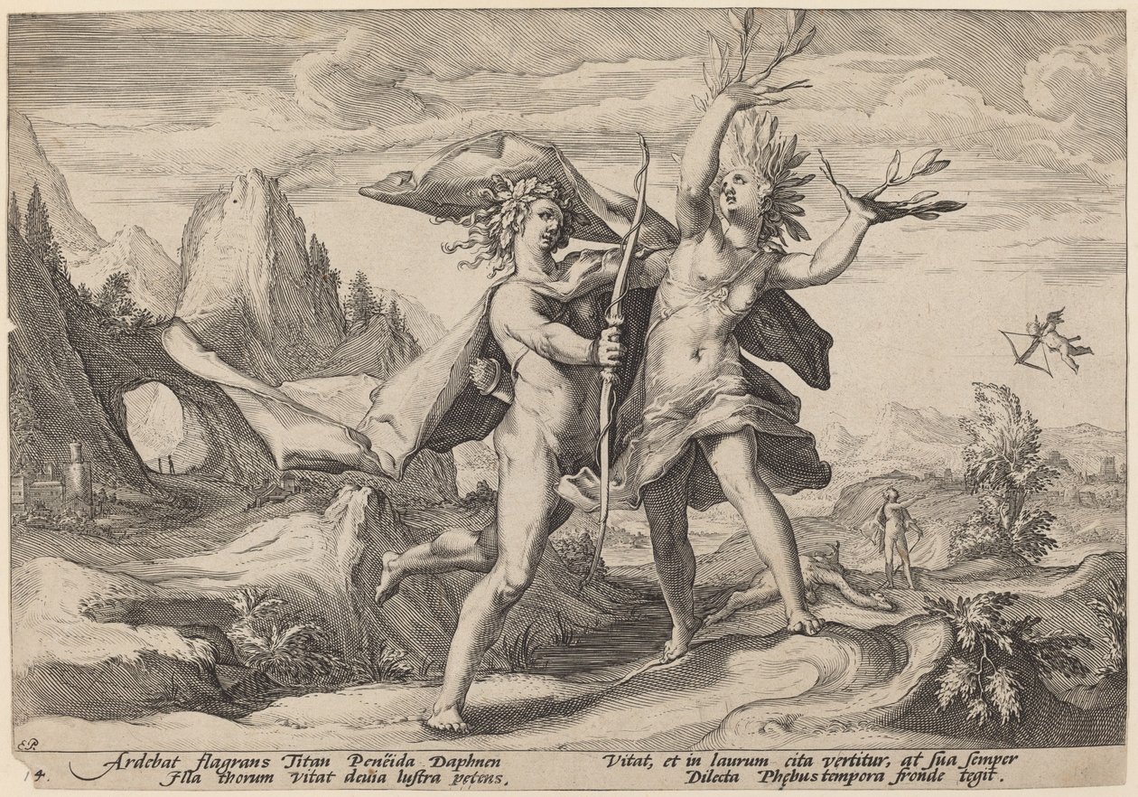 Daphne endret seg til et laurbærtre av Workshop of Hendrick Goltzius, after Hendrick Goltzius