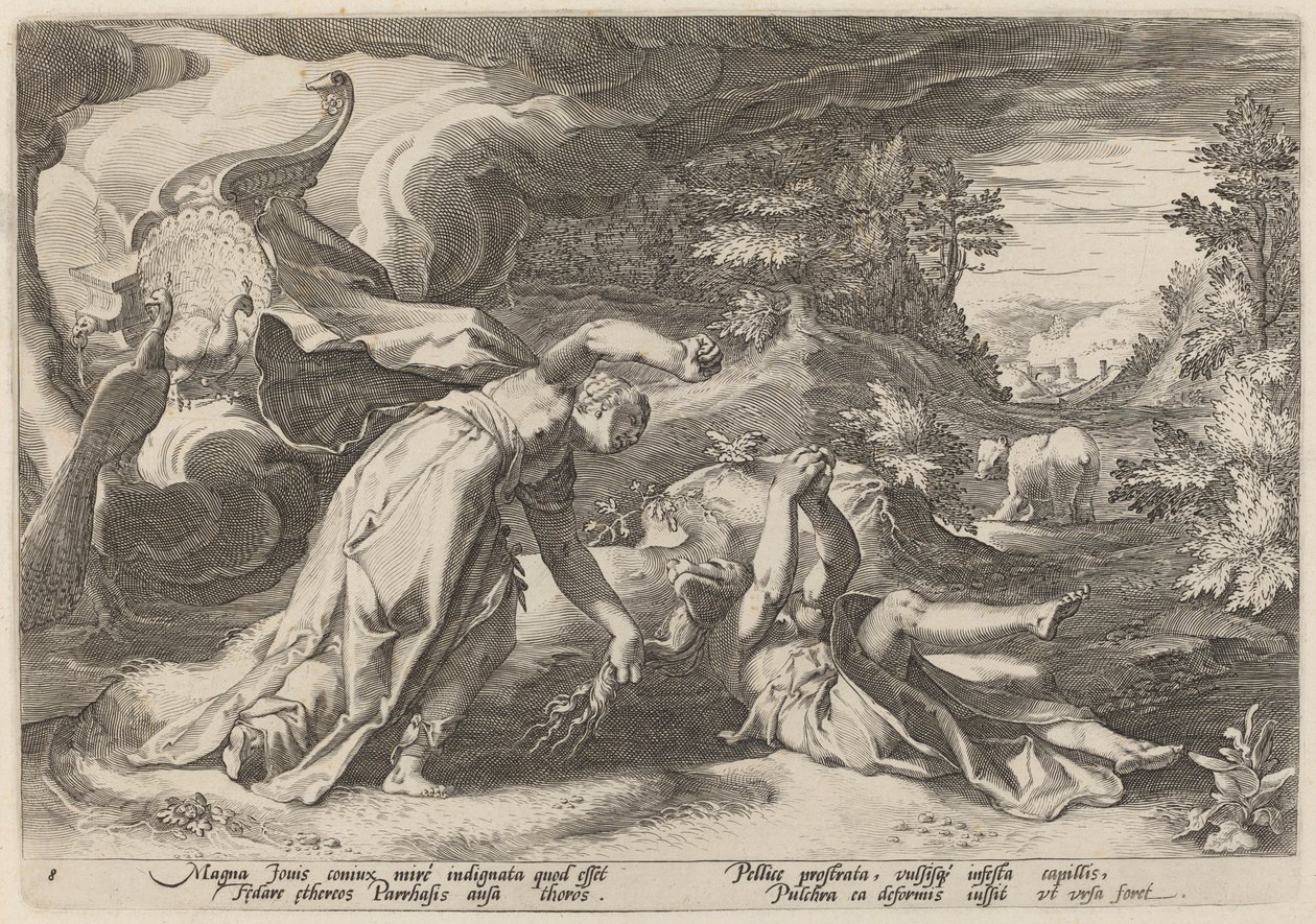 Juno gjør Callisto til en bjørn av Workshop of Hendrick Goltzius, after Hendrick Goltzius