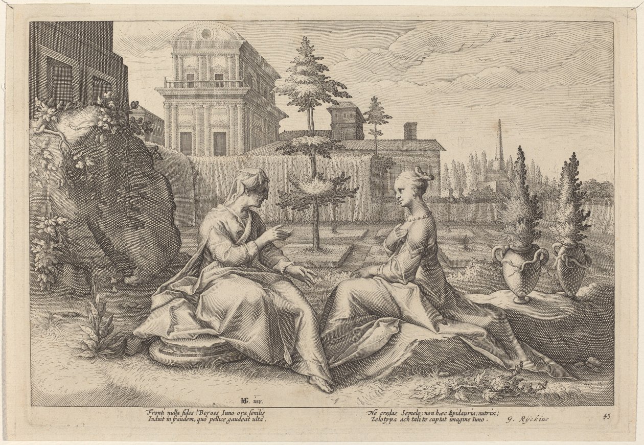 Juno i form av Beroe, Advarsel Semele av Workshop of Hendrick Goltzius, after Hendrick Goltzius