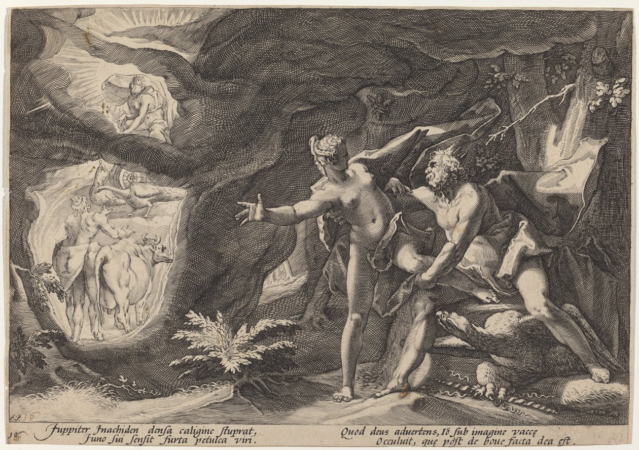 Jupiter og Io av Workshop of Hendrick Goltzius, after Hendrick Goltzius