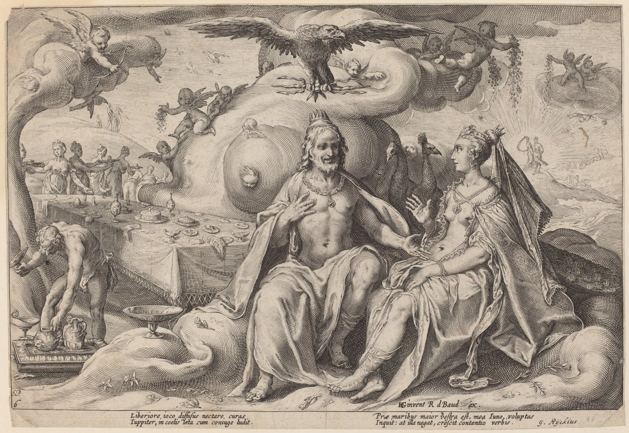 Striden mellom Jupiter og Juno av Workshop of Hendrick Goltzius, after Hendrick Goltzius