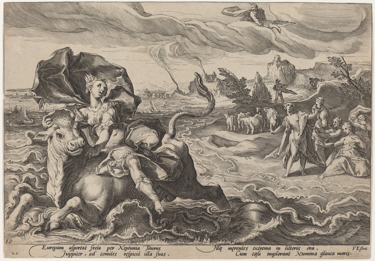 Voldtekten av Europa av Workshop of Hendrick Goltzius, after Hendrick Goltzius