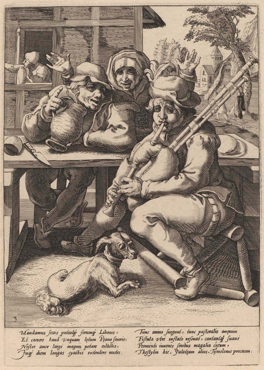 Sekkepipen må fylles av Workshop of Hendrick Goltzius, after Karel van Mander I