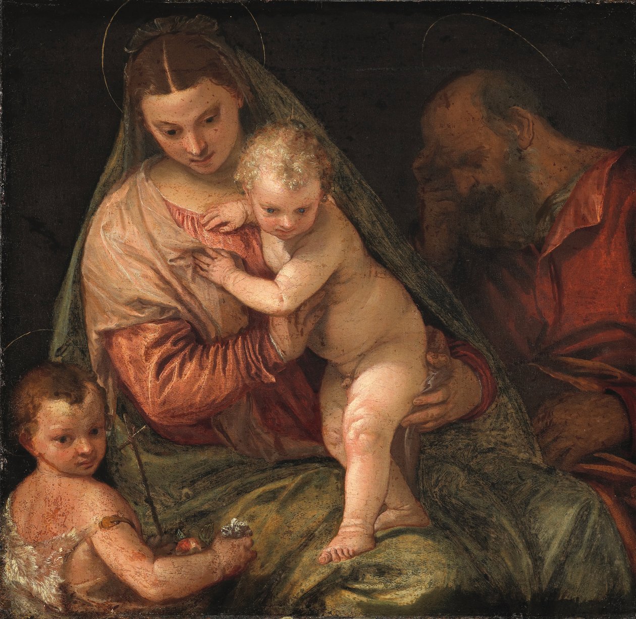 Den hellige familie med spedbarnet St. Johannes døperen av Workshop of Paolo Veronese