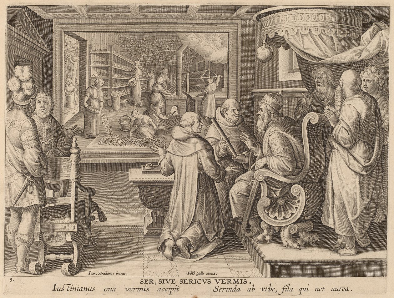 Ser, Sive Sericus Vermis (silke eller silkeormen) av Workshop of Philip Galle after Jan van der Straet