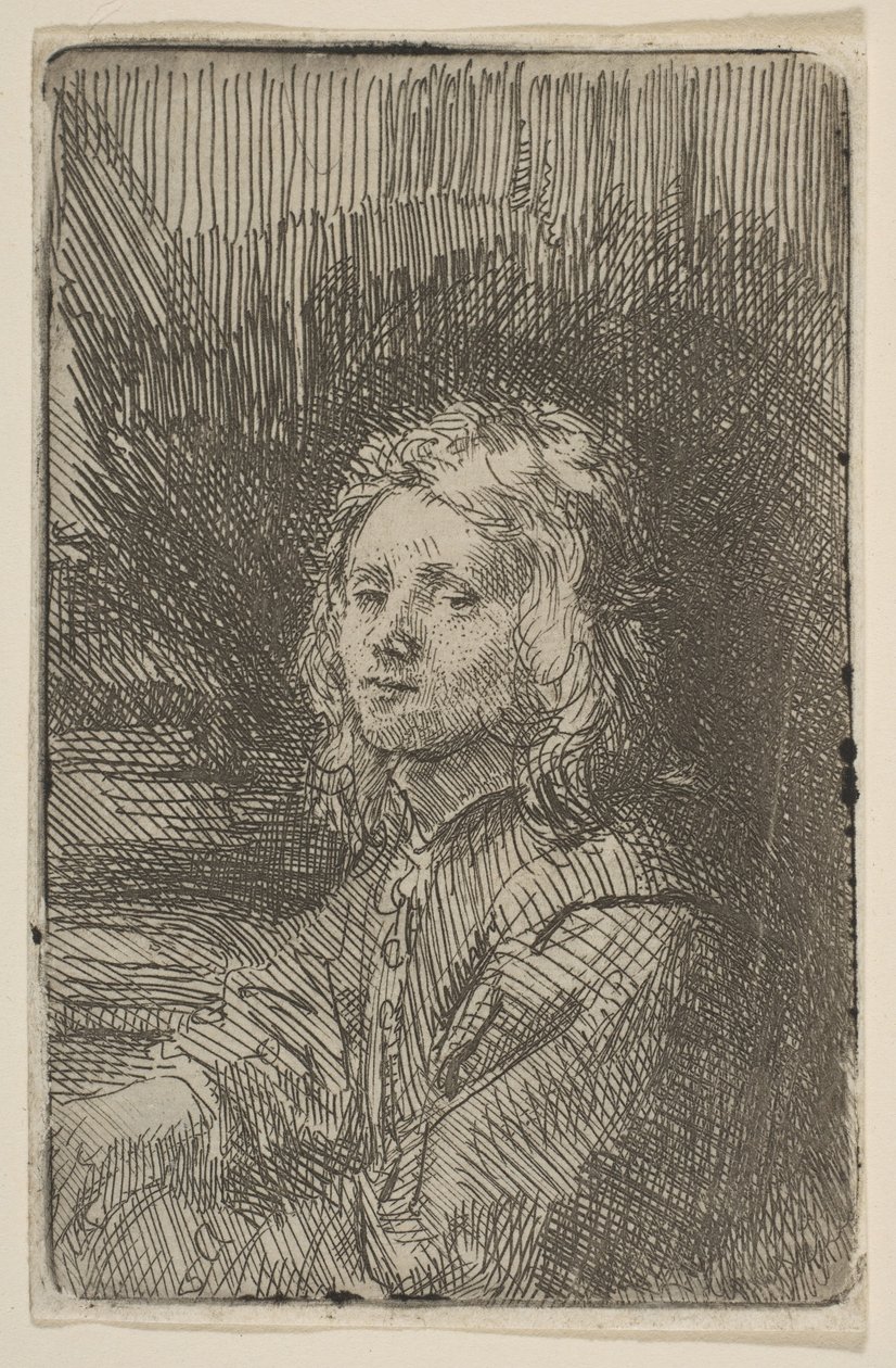 Ung mann, halvlang, 1620-69. av Workshop of Rembrandt