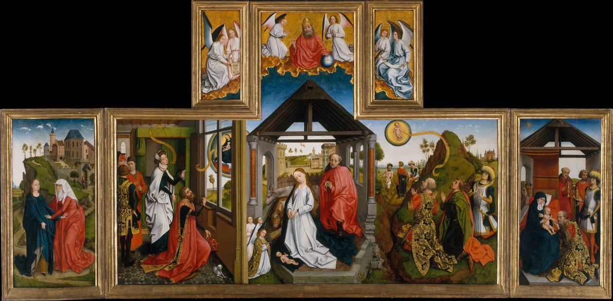 Fødselen, midten av 1400-tallet (tempera og olje på tre) av Workshop of Rogier van der Weyden