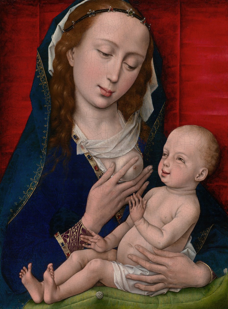 Jomfru og barn, 146065. av Workshop of Rogier van der Weyden